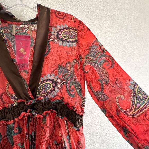 JOHNNY WAS Red Brown Paisley Tunic Top Womens XS Front Small Pockets Bohemian - Picture 4 of 9